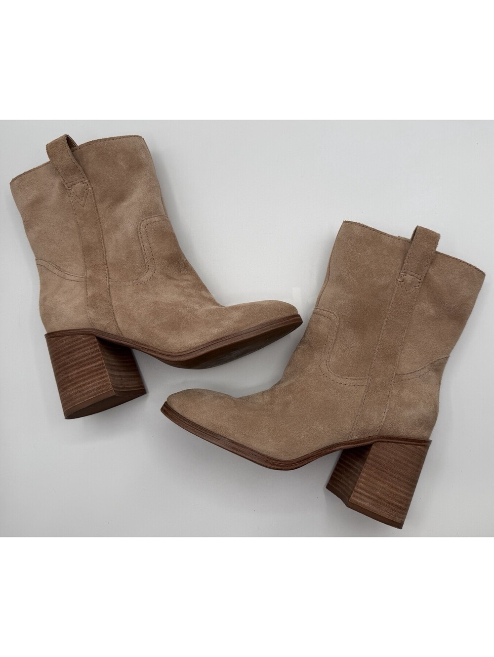 Sole Society Rachill Tan Suede Leather Ankle Boots Mid Block Heel Women’s 7.5